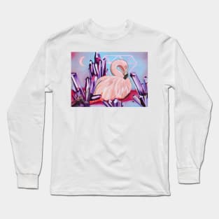 Flamingo with crystals pink and purple Long Sleeve T-Shirt